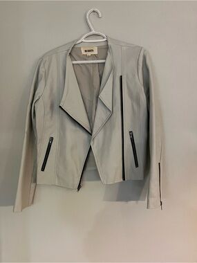 BB Dakota Light Gray Asymmetrical Moto Leather Jacket